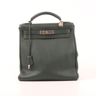 Front image of backpack hermès kelly sac à dos togo green palladium