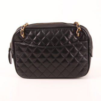 Front image of chanel camera bag lambskin black double chain gold