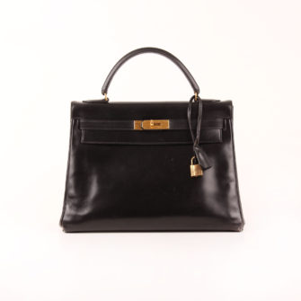 Frontal Image from hermès kelly bag 32 box calf in black