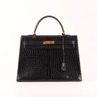 Frontal Image from hermes kelly bag 35 in crocodile leather porosus
