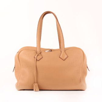 Front Image from hermès victoria bag II 35 clemence brown natural