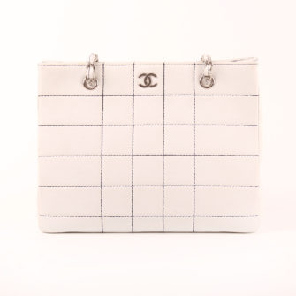 Front image of chanel tote bag white square lambskin