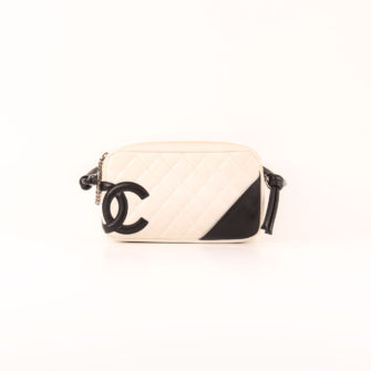 Front image of chanel cambon quilted pochette white
