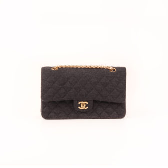 Front image of chanel jersey bag grey