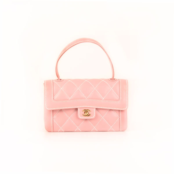 Front image of chanel pink wild stitch bag