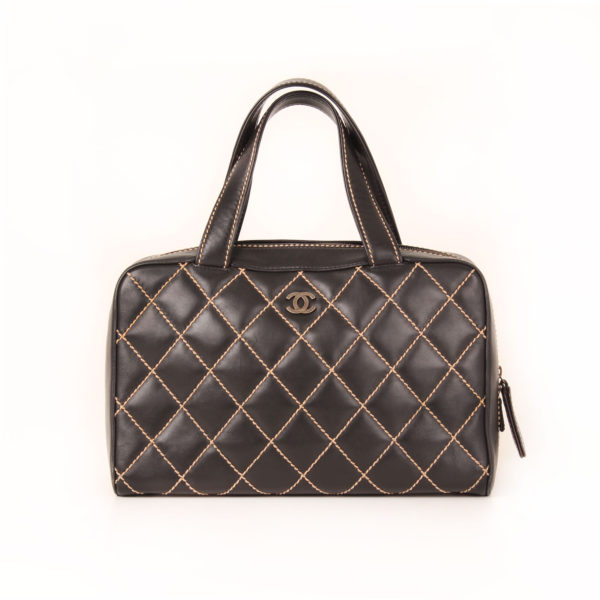 Front image of chanel wild stitch black tote bag