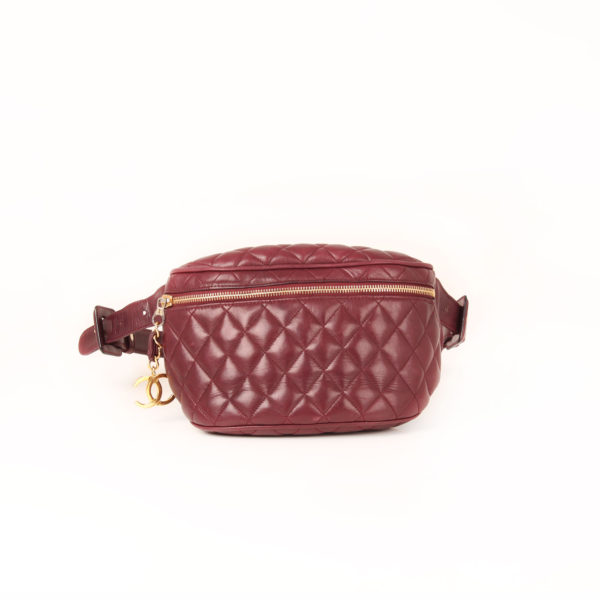 Front image of chanel burgundy fanny pack