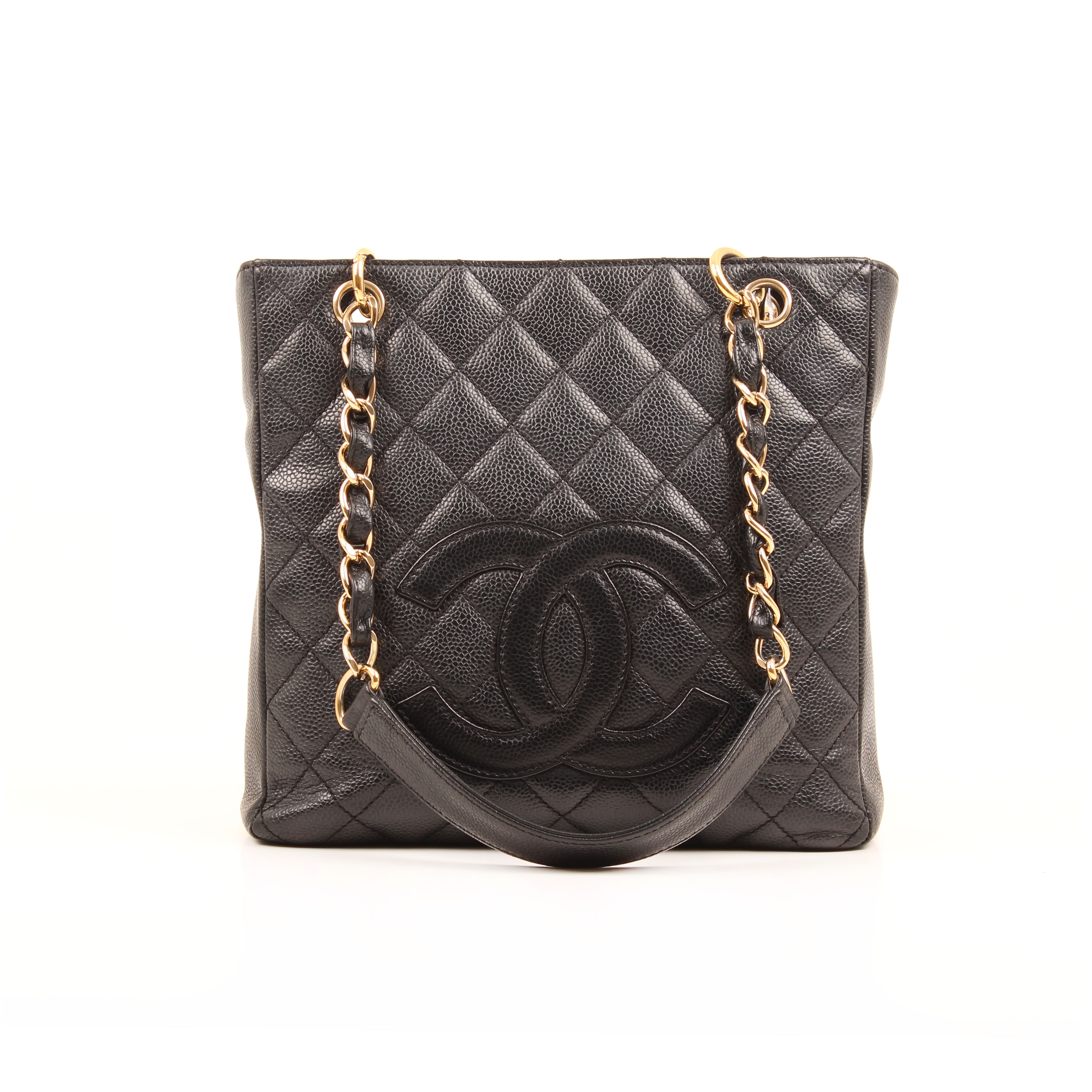 chanel bag shopper tote mini caviar leather black front