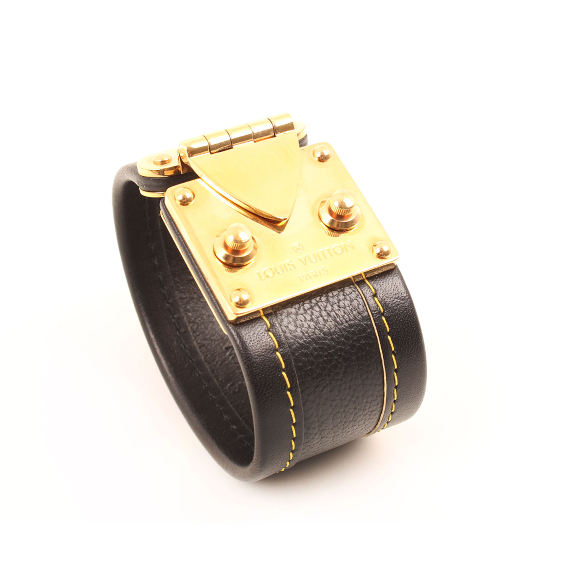 General image of louis vuitton suhali slock bracelet black gold