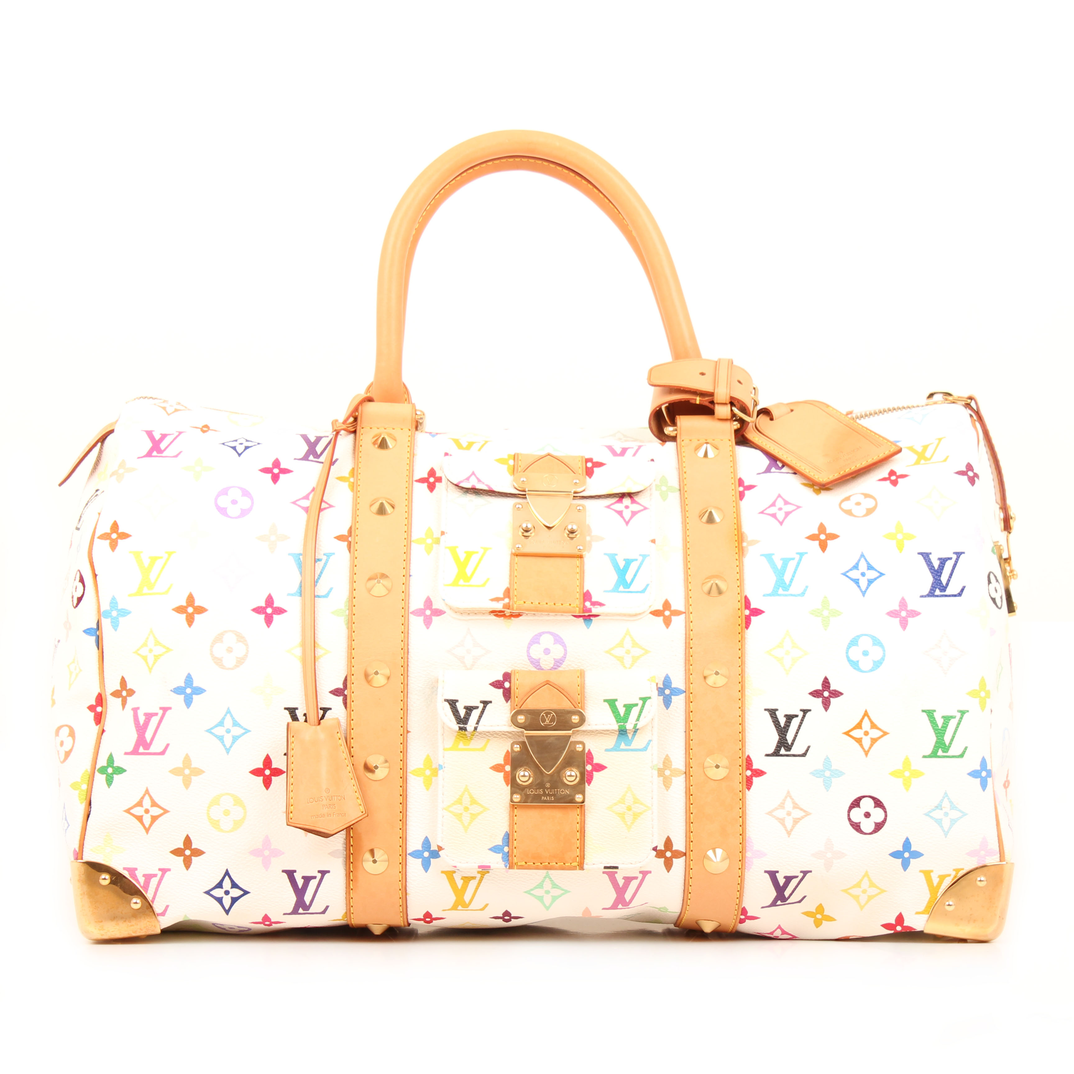 louis vuitton keepall murakami 45 monogram multicolor white travel bag front