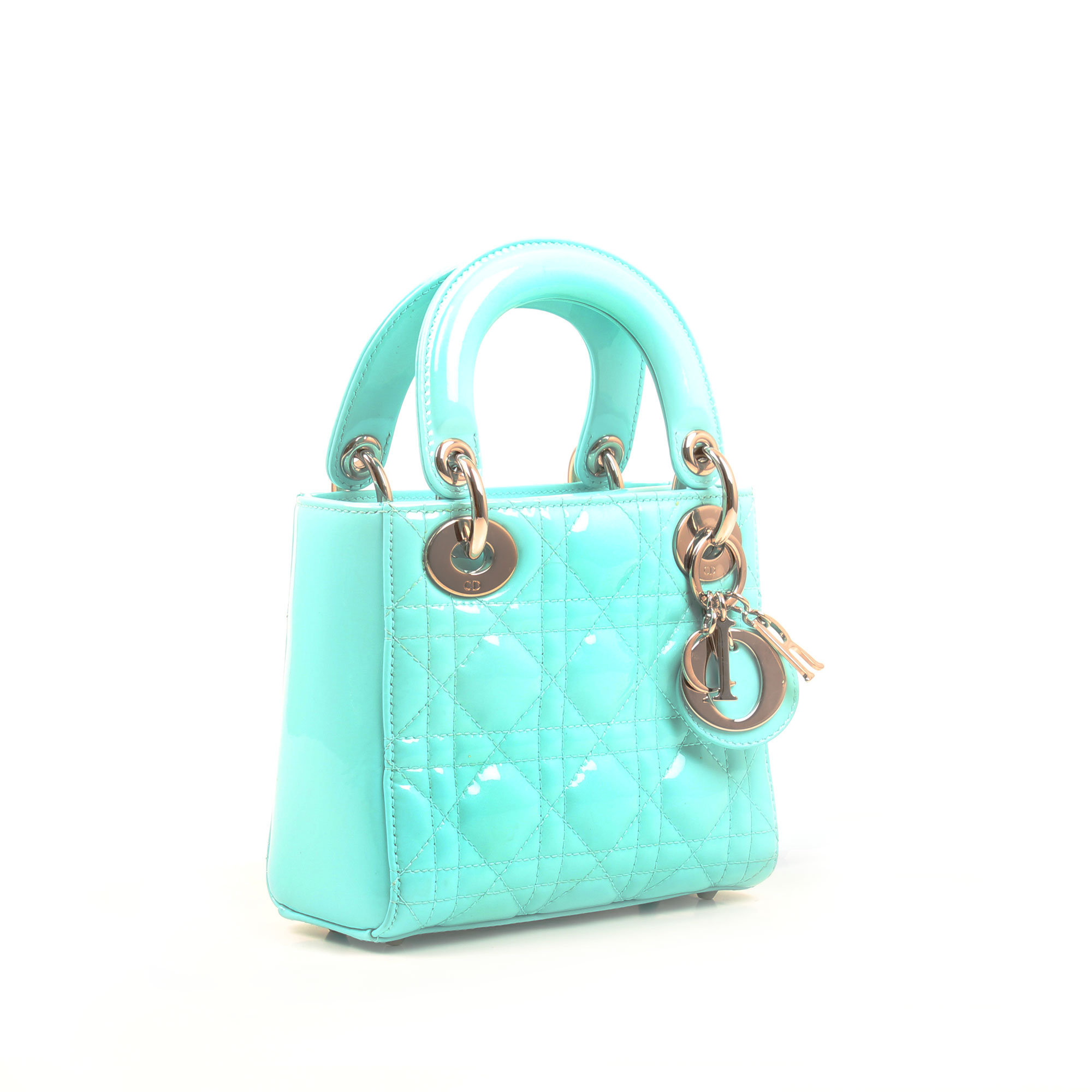General image of dior mini lady dior bag patent blue leather
