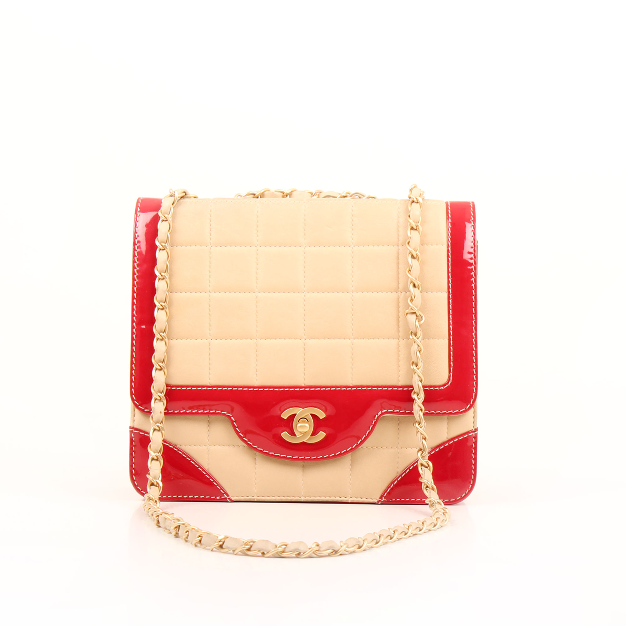Front image of chanel bicolor choco bar single flap