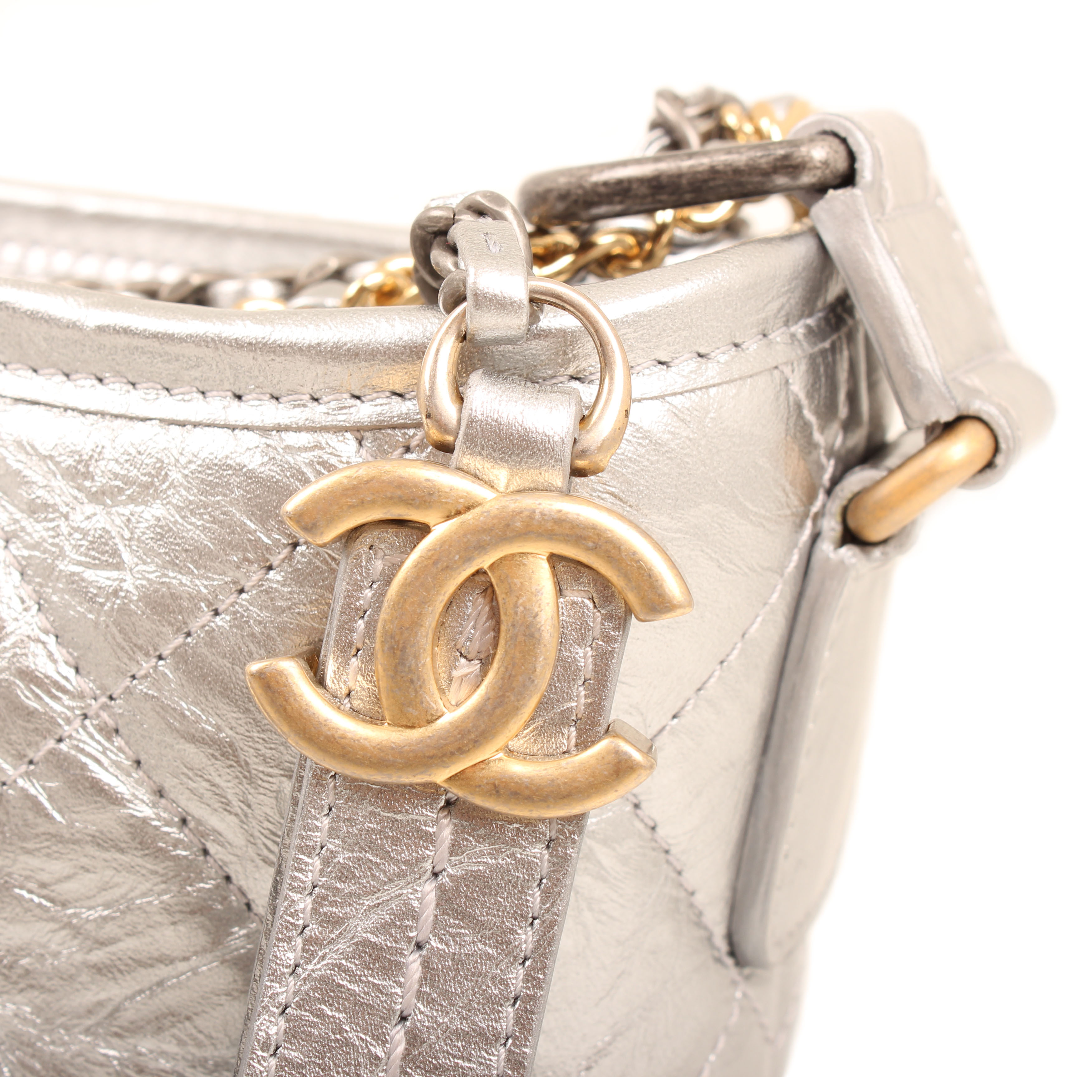 Chanel Gabrielle Soho Small Aged Leather Silver Bag