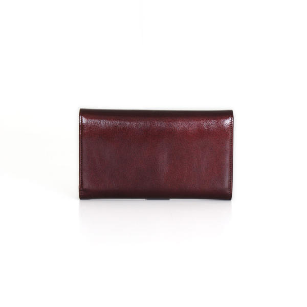 Chanel burgundy patent leather front flap wallet.