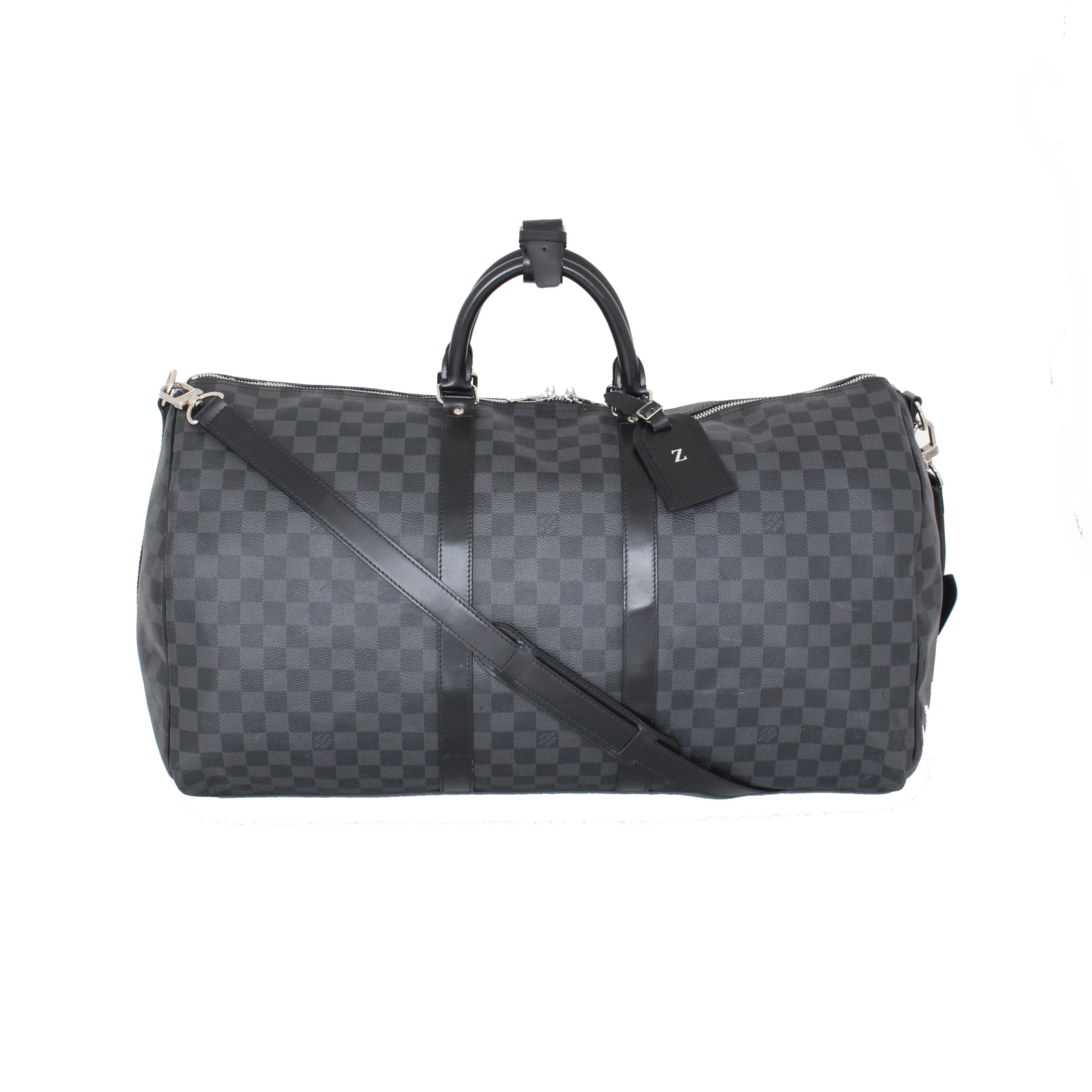 LOUIS VUITTON Keepall 55 Damier Graphite Bandouliere Travel Bag Black
